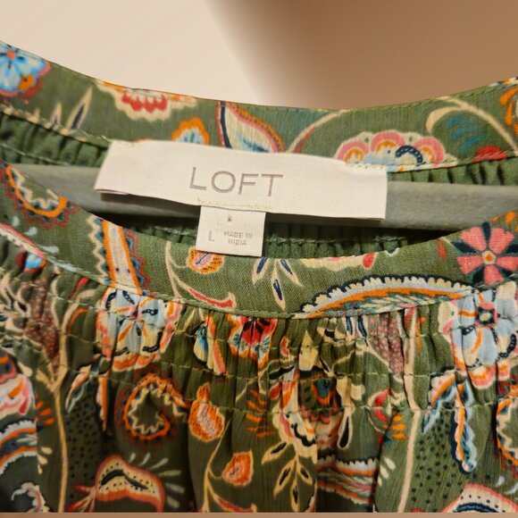 LOFT Green Paisley Off-Shoulder Blouse | Size L - Picture 2 of 4